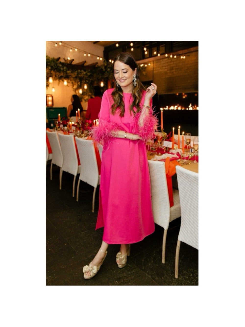 NEW Tuckernuck Hot Pink Feather Cuff Jamie Dress 2XS Side Slit Elegant Feminine